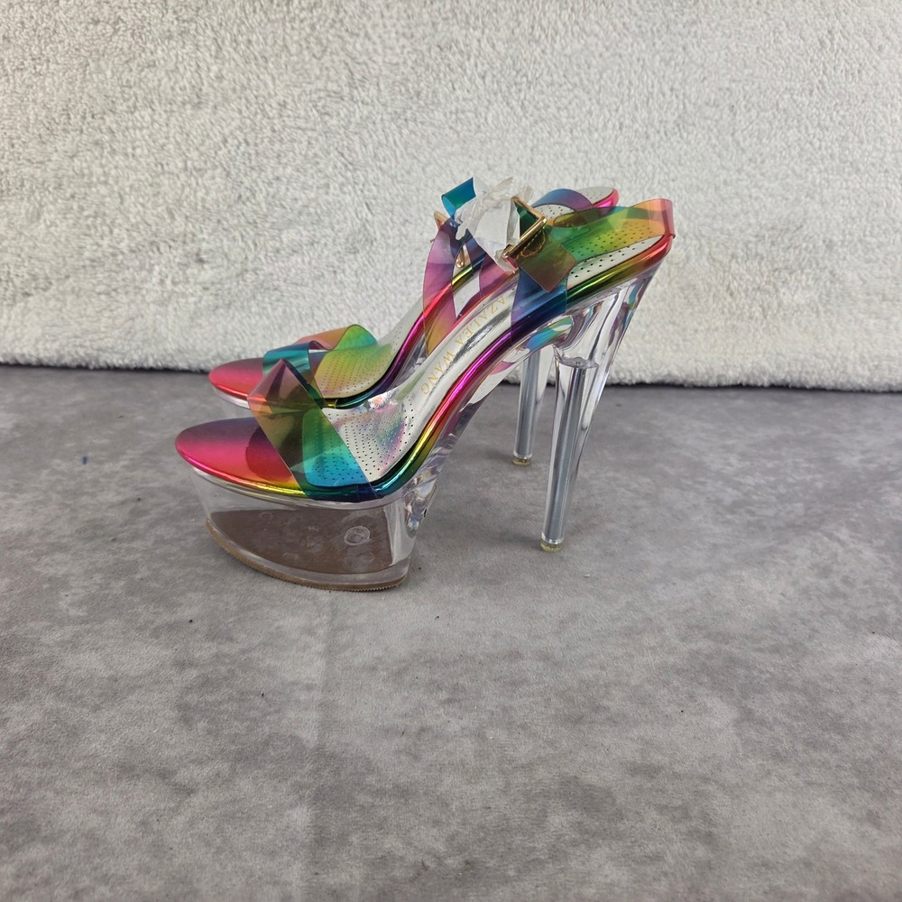 Azalea Wang Rainbow Translucent Clear Platform Stiletto Sandals Size 6.5 S1974